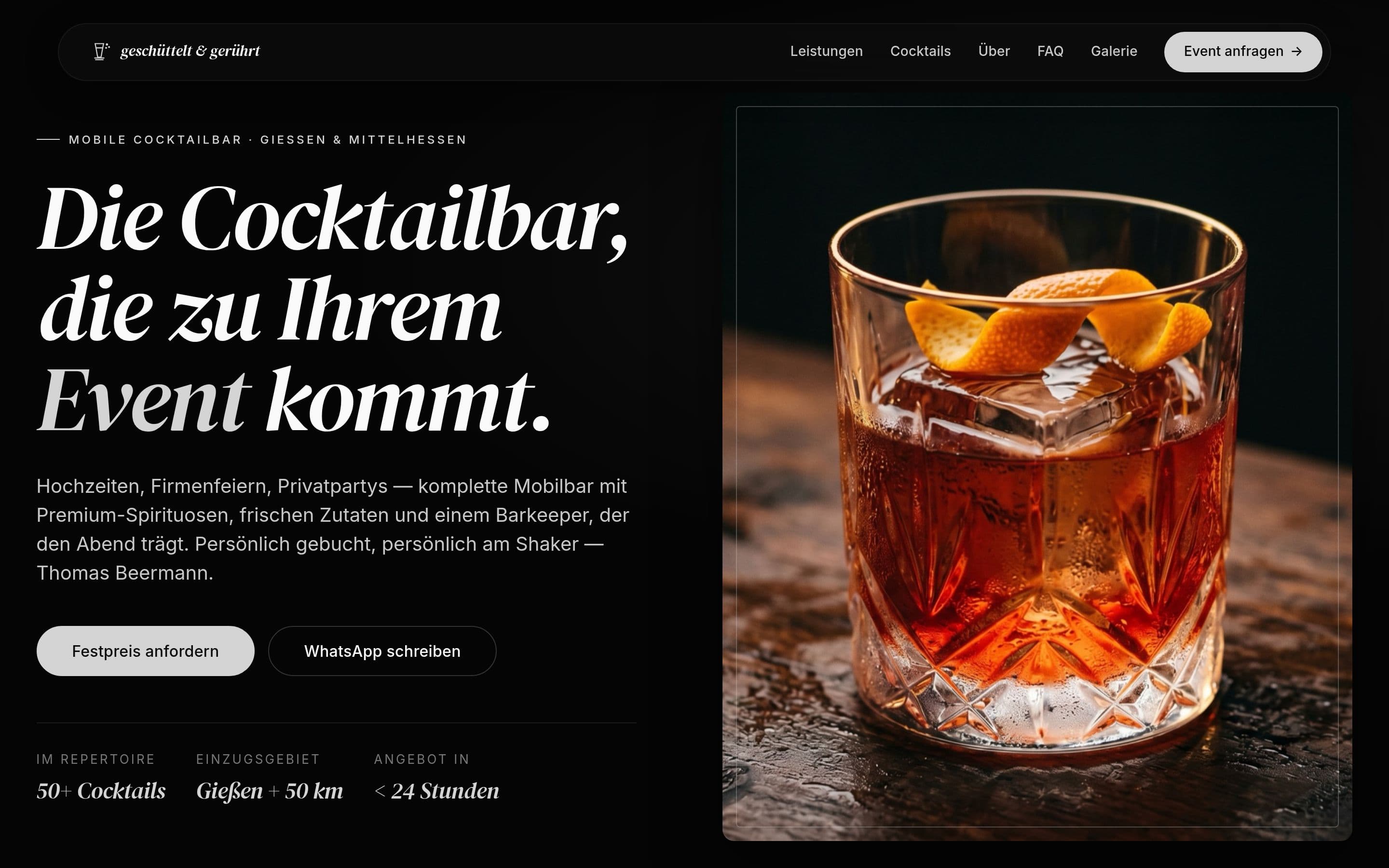 Geschüttelt & Gerührt — Website-Vorschau